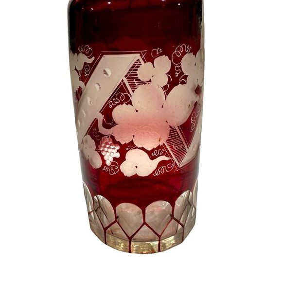 ANTIQUE Egermann Czech Bohemian Crystal Decanter INTAGLIO Cut To Clear Noveau - Picture 3 of 10